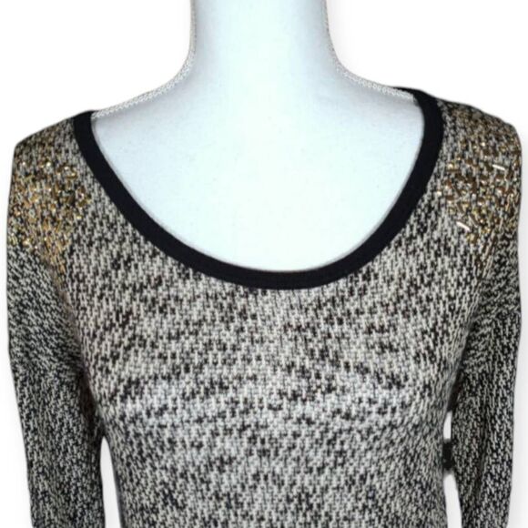 TEENBELL BLACK & BEIGE EMBELLISHED SHOULDER SWEATER SZ.S EUC. - Picture 2 of 7